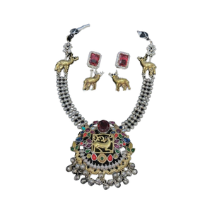 Clásico ciervo forma piedra alemán plata Boho Vintage boda joyería conjunto ligero oxidado COLLAR COLGANTE Jhumka pendientes - Product Image 1