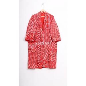 Kimono de Algodón Kantha Boho Hecho a Mano, Túnica Larga para Mujer, Tejido Transpirable con Diseño Floral, para Primavera/Verano - Product Image 2