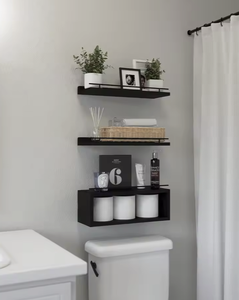 Ensemble d'étagères de salle de bain en bois et fer forgé 3 pièces OEM/ODM, support mural pour papier toilette, étagère de rangement, organisateur imperméable - Product Image 1