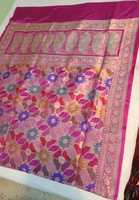 Sari en soie brodée Banarasi, style Kanchipuram de luxe, tissage jacquard, tenue traditionnelle indienne ethnique vintage pour les fêtes d'été