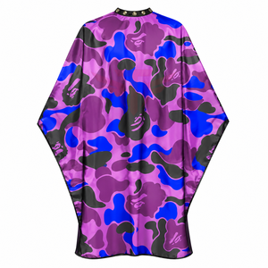 Cape de coiffure en satin camouflage violet BAPE, résistante à l'eau, pour salon de coiffure - Product Image 1