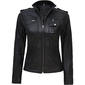 Women Real Leather <b>Jacket</b> Black Punk Rock Moto Bomber Slim Fit Outerwear Coat Top Selling Trendy Fashion Lady <b>Gothic</b> Streetwear - Product Image 6