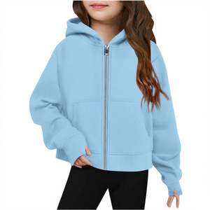 Sudadera con capucha y cremallera para niña, personalizada con logo OEM, informal, de manga larga, corta, de forro polar, con bolsillos y orificios para los pulgares - Product Image 3