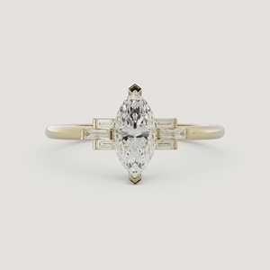 Anillo de compromiso de oro de 14k y 18k con diamante marquise baguette cultivado en laboratorio de 0.87 quilates, anillo de boda solitario de tres piedras con engaste en V para mujer - Product Image 4
