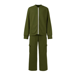 Best Quality Olive Green Tracksuit Full Sleeve Zipper Front Casual Loose <b>Fit</b> Cargo Pocket Autumn Wear Adult Size - Product Image 1