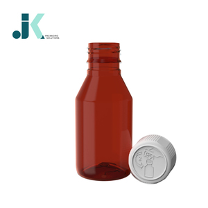โรงงานเวียดนาม JK Packaging Solutions ขวดน้ำเชื่อม PET 100 มล. ทรงกลม ฝา CR สีเหลืองอำพัน เมืองโฮจิมินห์ พิมพ์ซิลค์สกรีน M0756 - Product Image 4