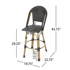 Juego de 2 taburetes de bar franceses de aluminio y ratán PE para exteriores de 29.5 pulgadas, acabado en negro y bambú, taburetes de bar elegantes - Product Image 5