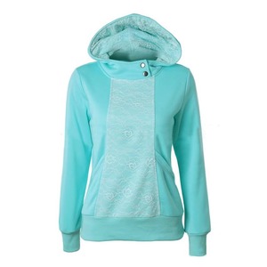Sweat-shirt personnalisé pour femme en molleton de coton avec capuche en dentelle jaune à motif floral, col cheminée boutonné, vente en gros OEM - Product Image 4