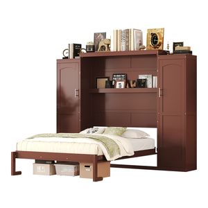 Multifunctional Full-Size Wooden Murphy <b>Bed</b> <b>with</b> 2 Wardrobe <b>Storage</b> Shelf Foldable <b>Platform</b> Bedframe by Gu - Product Image 4