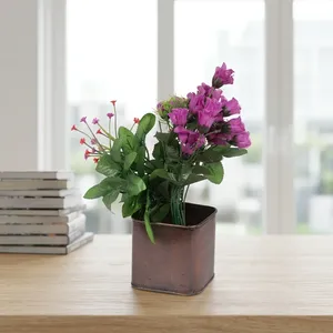 Pot de fleurs en métal chromé léger de style artisanal moderne et carré pour fleurs artificielles, décoration de bureau intérieure minimaliste - Product Image 4