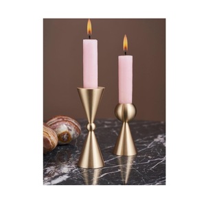 Gold <b>Hourglass</b> Taper Candle Holder Set – Elegant Brushed Brass Geometric Metal Stands – Minimalist Sculptural Centerpiece - Product Image 3