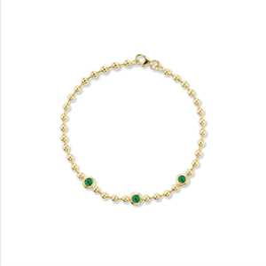 Green Diamond <b>Bracelets</b> 14K <b>Solid</b> Gold Bezel Emerald Cut Lab Grown 3mm Ball Beaded Chains 6.5 Inches Solitaire Statement Jewelry - Product Image 3
