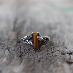 Tigers Eye Ring Nature Inspired <b>Solid</b> <b>Silver</b> Gold Plated Rounded Tube Stone Bestseller Jewelry Graduation Gift - Product Image 2