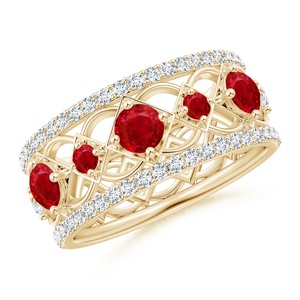 Bague de fiançailles classique en or massif 14 carats, style Art Déco, avec rubis et diamants gradués, inspirée de l'Art Déco, OEM - Product Image 1