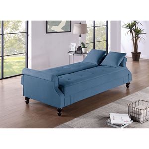 Divano Letto Contemporaneo 1 Pezzo in Tessuto Blu Bruciato Regolabile con Contenitore Imbottito, Schienale Trapuntato e Cuscini per Soggiorno e Uso Futon - Product Image 3