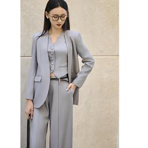 Pantalon large en sergé (mélange polyester + élasthanne) – Tissu peigné anti-plis élégant avec fente avant – Modèle KQ20 – Fabriqué au Vietnam - Product Image 1