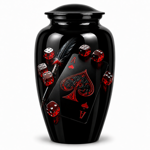 Autocollant photo de cartes à jouer de luxe inspirées du casino avec urne funéraire commémorative en émail pour cendres humaines d'adultes - Product Image 2