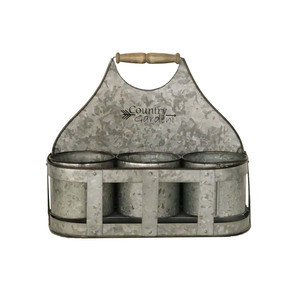 Galvanized Sheet Planter With Galvanized Finishing Premium Quality Round Shape <b>Wooden</b> Handle For <b>Garden</b> Decoration Set Of Three - Product Image 2