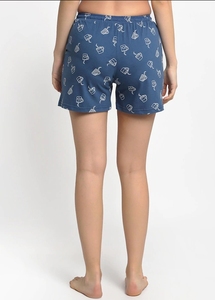 Women's Printed Navy Blue Shorts With Coffee Cup Pattern <b>Elastic</b> Waist Knitted Cotton Casual Regular Fit - Product Image 3