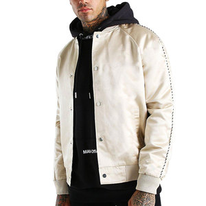 High Quality <b>Black</b> Satin Silk Button Up Varsity Bomber Jacket Low MOQ Street Fashion Clothes Supplier Cut & Sew Casual Jackets - Product Image 4