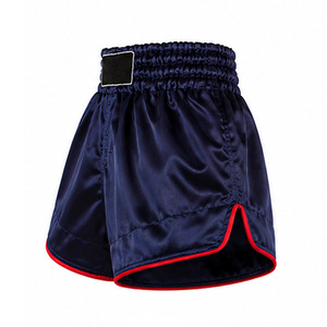 Pantalones Cortos de Boxeo para Hombre, Color Azul Marino Satinado, Cintura Alta, Cierre Elástico, Transpirables, Casuales, de Color Sólido, con Logotipo Frontal Personalizado - Product Image 4