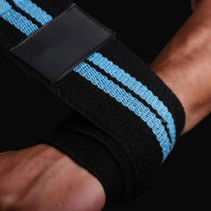 Attelles de poignet réglables en néoprène avec fermeture auto-agrippante pour la musculation et l'entraînement de force, unisexe, motif rayé bleu et noir - Product Image 6