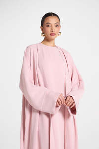 Offre Spéciale – Abaya Modeste Rose à Manches Longues et Col en V, Faite Main, Respirante, Séchage Rapide, Longueur Ras du Sol, Style Turc, en Polyester Léger - Product Image 3