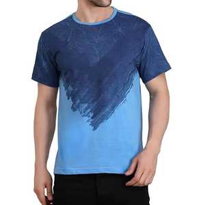 Camiseta de Manga Corta para Hombre, con Estampado Geométrico Azul, Corte Regular, Cuello Redondo, Impresión Digital, Poliéster Jersey, Transpirable - Product Image 1