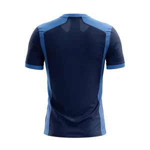 เสื้อฟุตบอลแขนสั้นคอวีสำหรับผู้ชาย สีน้ำเงินเข้ม/สีน้ำเงิน ผ้าถักตาข่ายแบบแร็กแลน ทรงปกติ ระบายอากาศได้ดี ผลิตจากโพลีเอสเตอร์ - Product Image 2