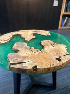 Wood <b>Resin</b> Side <b>Table</b> With Natural Edge Artistic <b>Epoxy</b> River Design Clear Acrylic Legs Modern Home Decor Accent Piece - Product Image 6