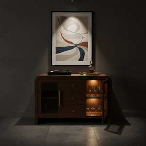 Aparador para Sala de Estar, Mueble Buffet con Tres Cajones Centrales y Dos Puertas Laterales con Frente de Vidrio, Diseño Moderno en Colores Dinámicos - Product Image 3