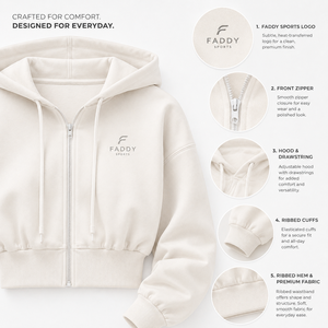 Sweat-shirt court à capuche zippé pour femme, en molleton de coton, manches longues, uni, personnalisable avec logo, pour la gym, le fitness et le streetwear - Product Image 3