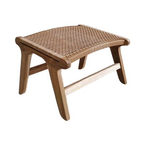 Modern Design Outdoor Garden Furniture PE Synthetic Rattan Wicker with Solid Teak Wood Footstool For Relax Ottoman Lounge <b>Chair</b> - Product Image 3