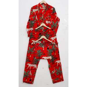 Pyjamas pour femmes faits à la main en Inde, imprimés à la main - Ensemble printemps/été en pur coton 100% de qualité supérieure - Product Image 6