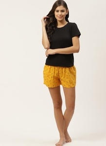Women's Navy Blue Printed Palm Tree Shorts <b>Elastic</b> Waist Knitted Cotton Casual Regular Fit Breathable - Product Image 5