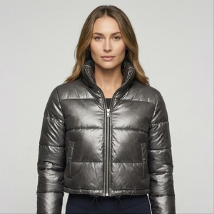 Chaqueta acolchada para mujer, cortavientos cálido con cuello levantado y cremallera, de talla grande, impermeable, a la moda para hombre - Product Image 1