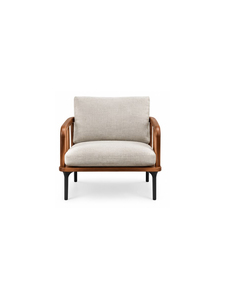 Fauteuil lounge moderne en bois de style mid-century avec coussins rembourrés, accoudoirs arrondis, structure en bois massif, fauteuil d'appoint pour la maison - Product Image 1