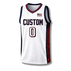 Custom Basketball Jersey Unisex Sleeveless V-Neck Moisture Wicking <b>White</b> USA Flag Print Sublimated Design 100% Polyester UV - Product Image 3