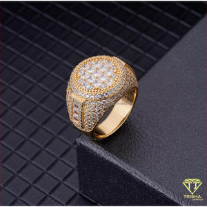 925 <b>Silver</b> Lab Grown Diamond <b>Mens</b> <b>Ring</b> Bold Round Top With Rectangular Side Stones Fashion Jewelry For Retailers - Product Image 3
