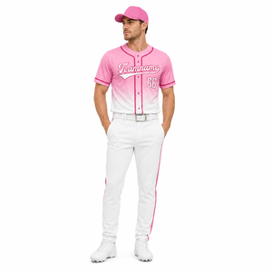Conjunto de uniforme de béisbol rosa con pantalones blancos y camiseta con el número 66 y el nombre del equipo para adultos, ropa deportiva unisex de poliéster transpirable - Product Image 2