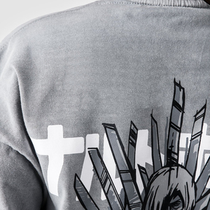 เสื้อยืดไหมพรมสีเทาแบบเรียบสไตล์ญี่ปุ่นลายกราฟิกชิปปุเด็นทรงโอเวอร์ไซส์แนวสตรีทแวร์อนิเมะทรงหลวม - Product Image 6