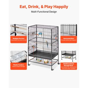 31.5 X 20.5 X 52 Inch Flat Top Wrought Iron Bird Flight Cage with Perches and <b>Slide</b>-Out Tray <b>Plastic</b> Feeders for Bird Supplies - Product Image 2