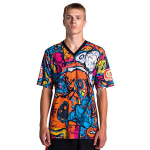 Maillots en maille sublimée OEM à épaules tombantes et manches courtes, T-shirts imprimés en maille pour hommes, Maillots en maille sublimée à col en V - Product Image 1