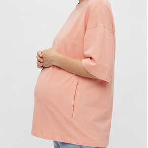 T-shirts de maternité surdimensionnés pour femmes, t-shirt d'allaitement à épaules tombantes, t-shirt de maternité pour femmes 100% coton polyester - Product Image 2