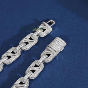 S925 Silver Rhodium Plated Moissanite Link Chain <b>Statement</b> <b>Necklace</b> Round Brilliant Cut Micro Pave Geometric Design Unisex - Product Image 2
