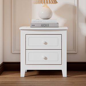 Mid Century Retro 2-Drawer Nightstand for Bedroom Classic Design <b>White</b> <b>Bedside</b> Table - Product Image 2