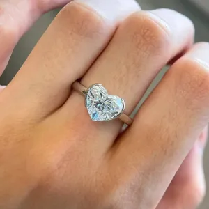 Anillo de compromiso, boda o promesa para mujer, de oro macizo de 14 quilates, con diamante de 1 quilate, corte corazón, cultivado en laboratorio, romántico, para regalo. - Product Image 3
