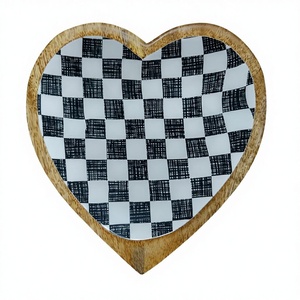 Checkered Hand-crafted Mango Wood Enamelled Heart Bowl Home & Kitchen Custom print Eco-friendly Tabletop Kitchen <b>Dinnerware</b> <b>sets</b> - Product Image 1