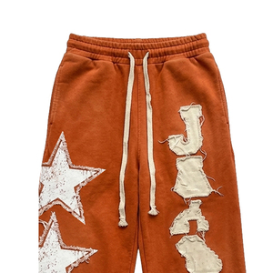 Pantalon de survêtement évasé OEM brodé effet vieilli 450 GSM avec cordon de serrage à la taille, pantalon ample brodé effet vieilli, pyjama - Product Image 6