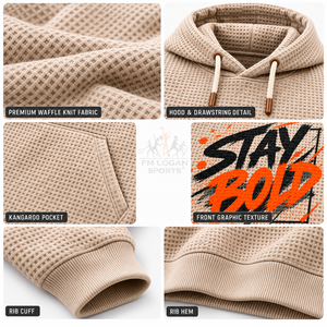 Sweat à capuche en coton gaufré coupe classique, épais, avec imprimé graphique, poche et bordure contrastante, style streetwear, vente en gros, marque privée - Product Image 3